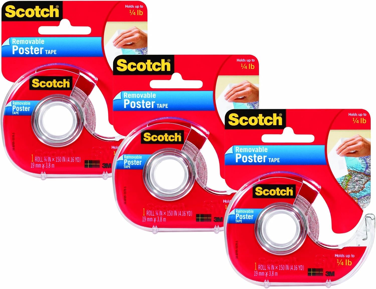 Scotch Mounting, Fastening & Surface Protection Scotch Removable Poster Tape, 3/4 x 150 Inches, 3 Pack, 109-3