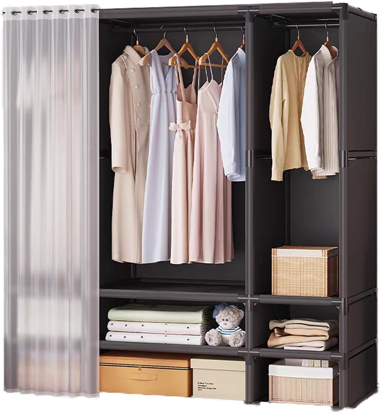 xixi-home ワードローブ クローゼット カバー付き 大容量 簡単組み立て 省スペース 衣類ケース 衣類収納 防水 防塵 防汚