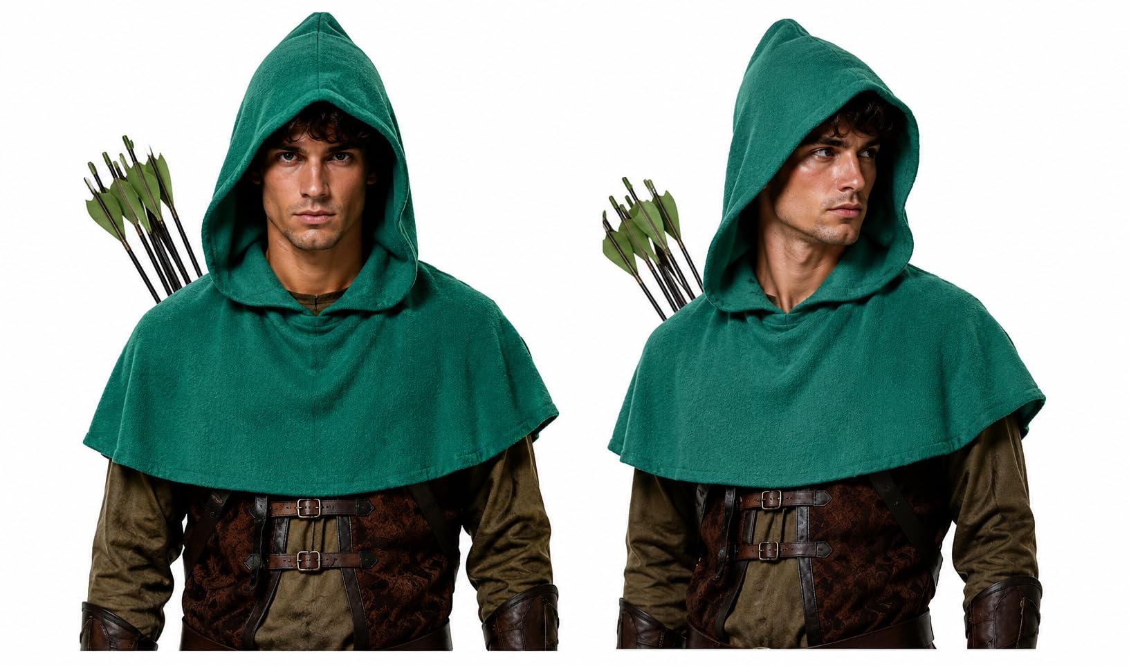 The Dragons Den Adults Medieval Archers Fleece Hooded Cowl Robin Hood Fancy Dress Costume Accessory [Black]