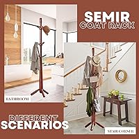 Vista 6 de SEMIR Freestanding Coat Rack, Wooden Coat Tree with 8 Hooks for Handbag and Hat, Sturdy Coat Rack Stand for Bedroom, Office, Entryway, Hallway