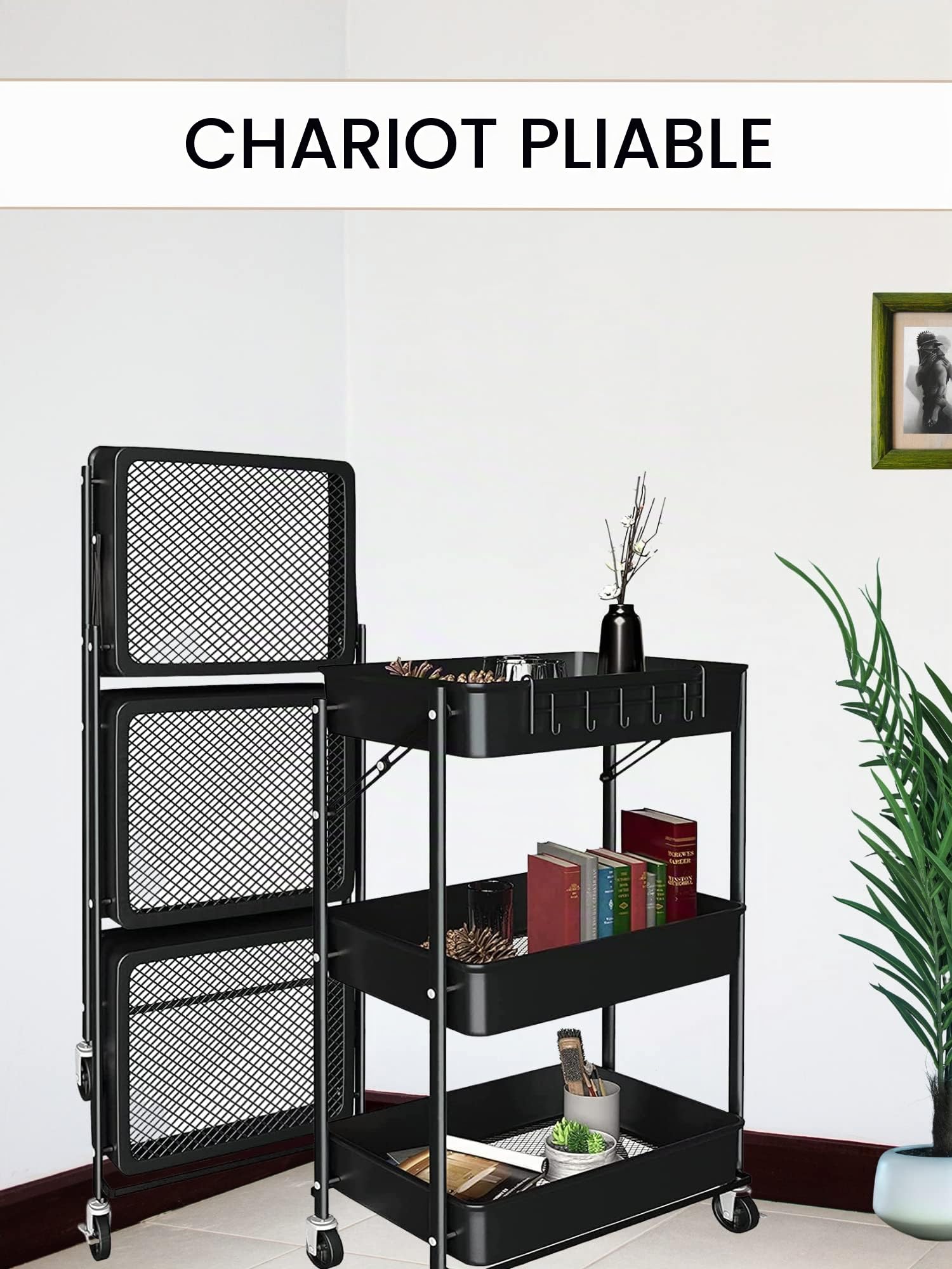 MAGIC SELECT Chariot de Cuisine Auxiliaire Pliant avec roulettes Noir