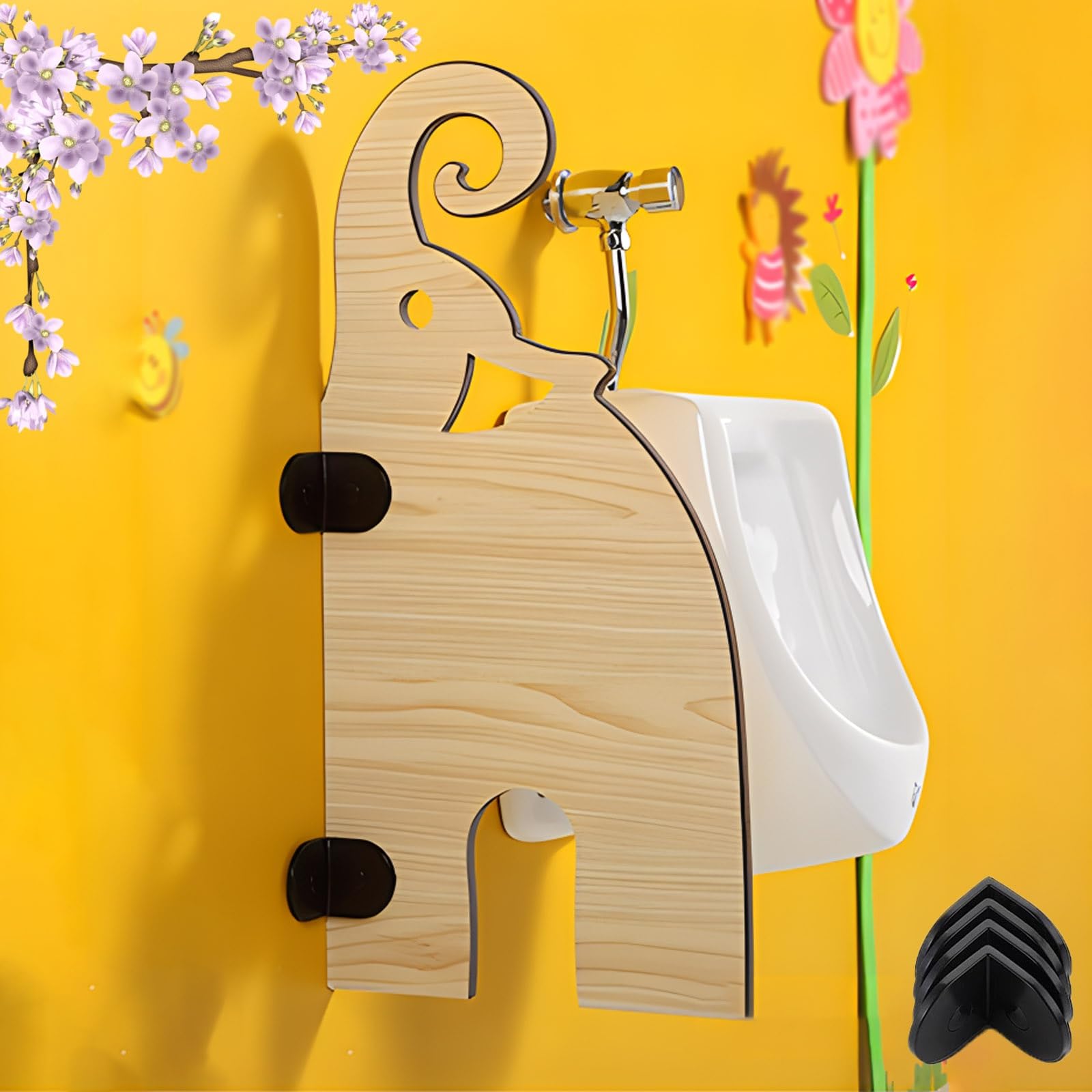 Cartoon Urinal Partition, Children's Urinal Screen Toilet Partition, Wall-Mounted Toilet Protection Divider, Kindergarten Toilet Privacy Partition Wood Divider Screen(Yellow,800x400mm/31.50x