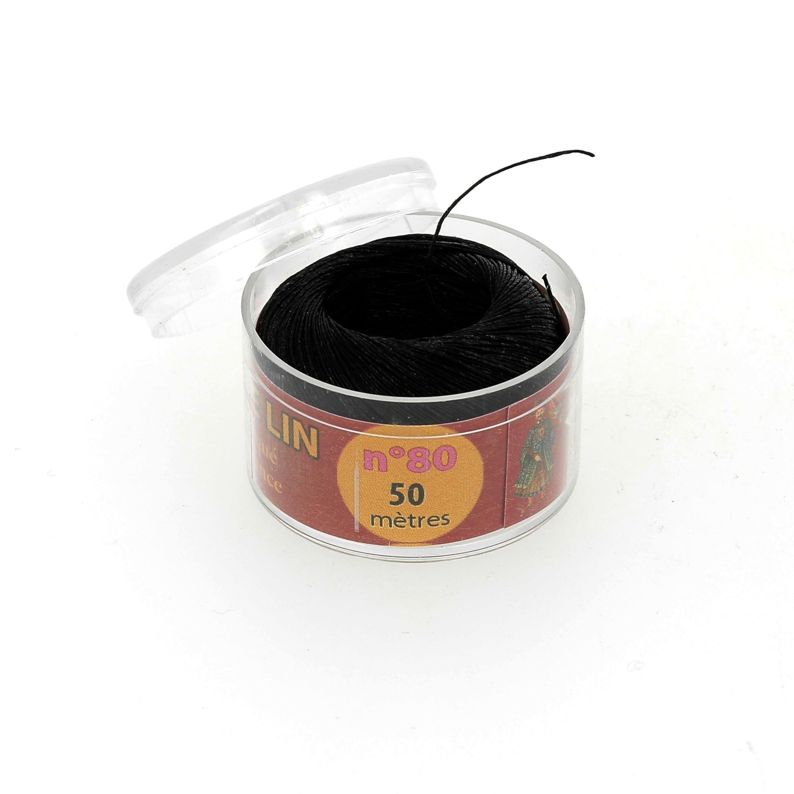 Fil au chinois N° 80 noir bobine 50m mercerie traditionnelle couture main point de sellier fin