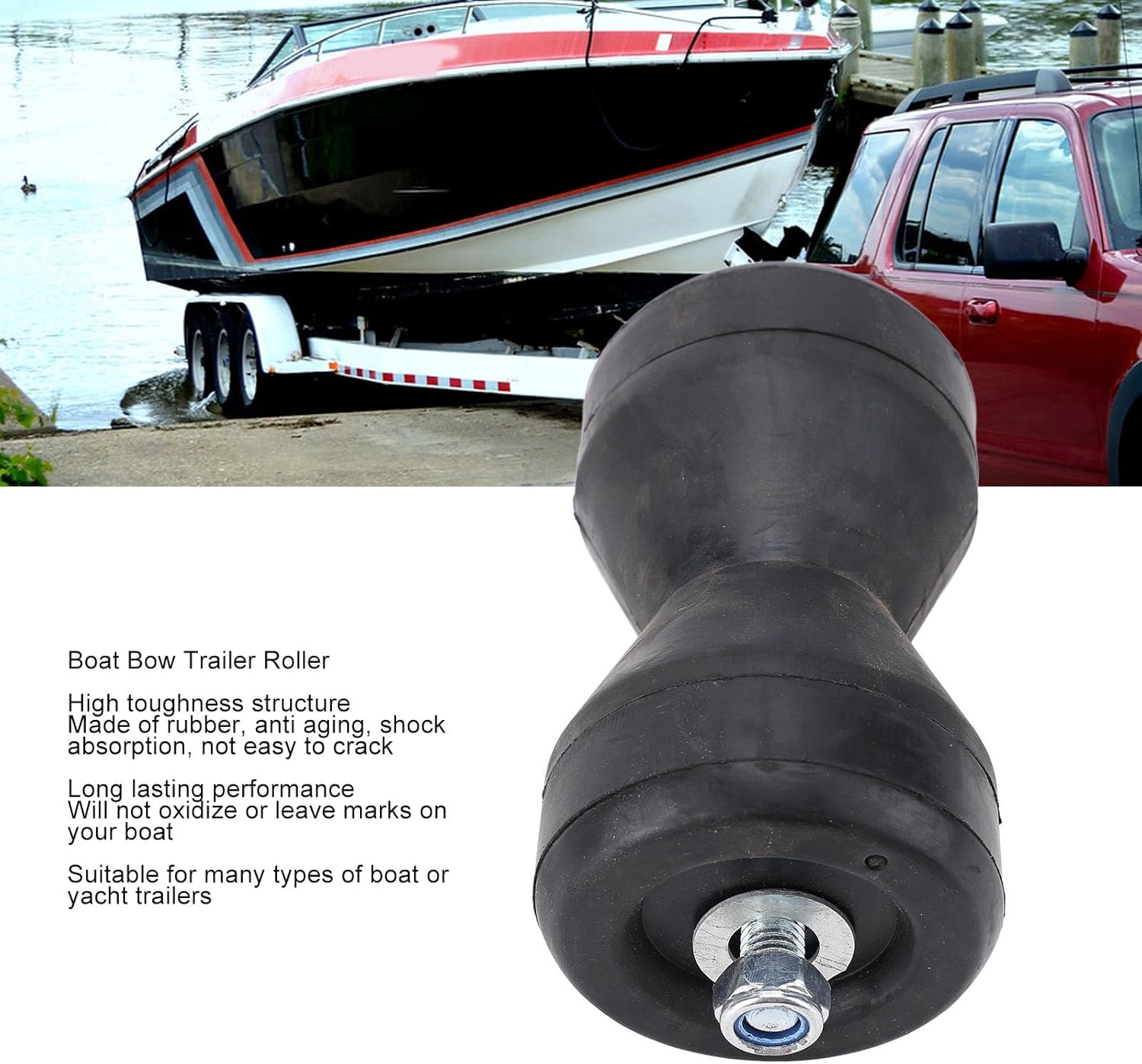 Boat Trailer Roller, Shockproof Rubber Bow Stop Bell Roller, Hull Flat Surfaces, 95mm Black Rubber Bell Stop Roller Enduring Marine Tool for Yacht Boat Trailer