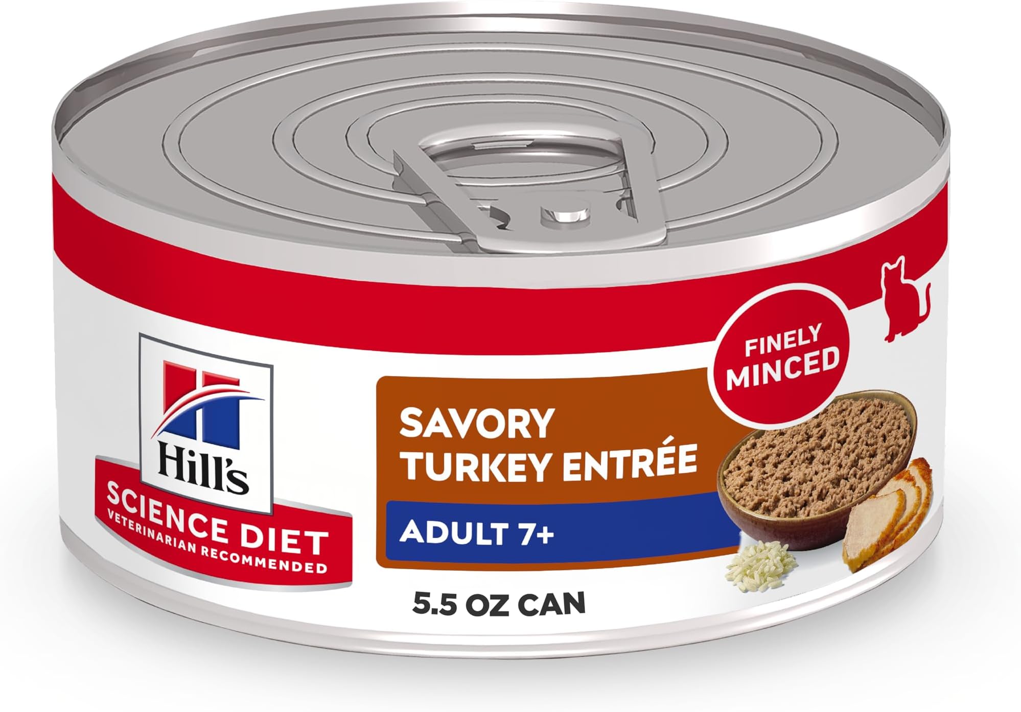 Hill's Science Diet Adult 7+ Wet Cat Food, Turkey Minced, 5.5 oz. Cans, 24-Pack