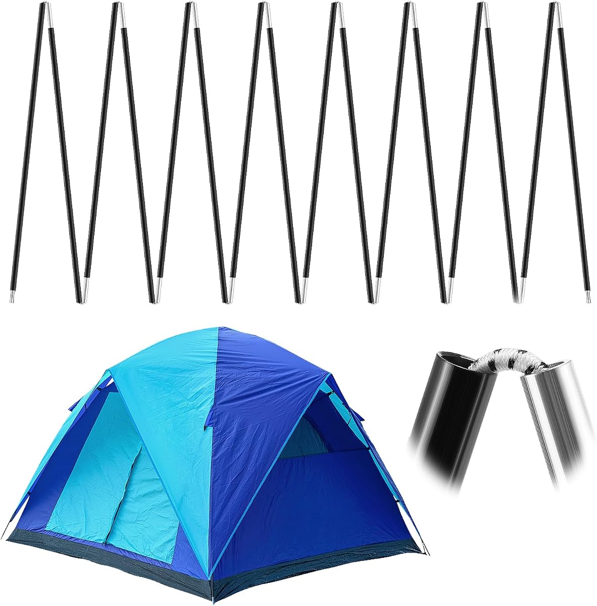 Acostop Aluminum Durable Tent Poles Replacement for 3-4 Person Camping Tent | Pre-Assembled Tent Poles Stakes, Fits Both Female and Male Ends, Lightweight Hiking Backpacking Tent Pole Repair Kit