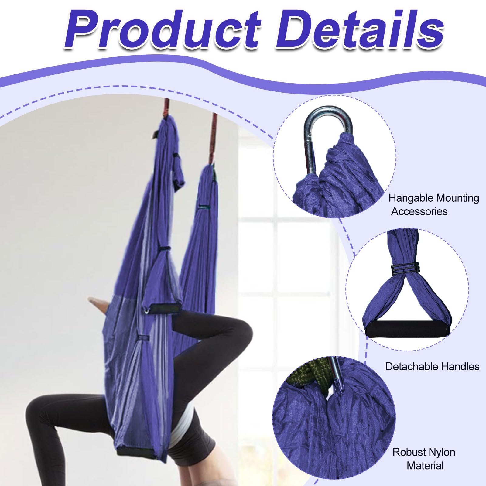 Columpio de Yoga Aéreo,Antigravedad Yoga Hamaca,con asas desmontables Elástico Correas de Columpio escalada para Yoga Pilates Ballet Gimnasia Cuerpo estirando Danza aérea (Púrpura)