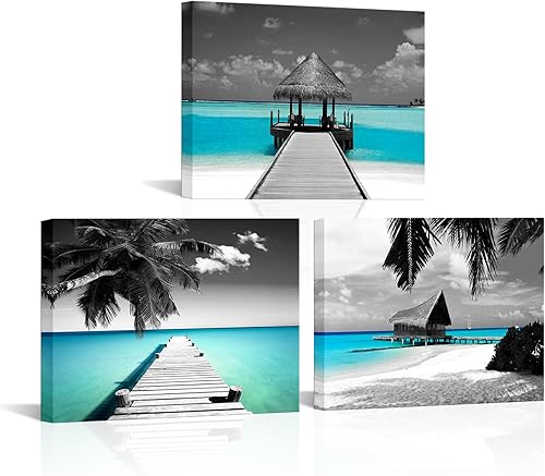 MLOML Lienzo decorativo para pared, paisaje marino del océano, negro y verde azulado, impresiones de pintura moderna de puente costero verde azulado