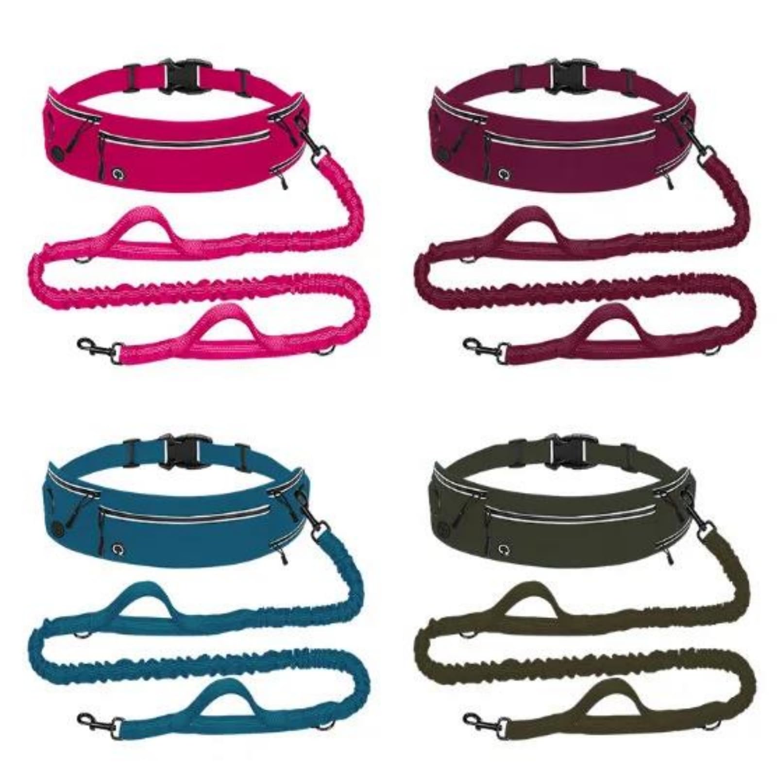 Laisse Mains Libres Ceinture Ajustable Sac Banane, Anti-Traction Réfléchissante Double Poignée Grands Chiens, Jogging Randonnée Cyclisme,Bleu