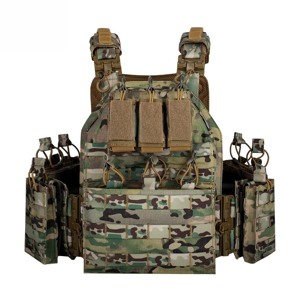 Chaleco Táctico Hombre Mujer Sistema MOLLE,Chaleco Portaplacas Liberación Rápida Ajustable Transpirable Nylon 1000D Airsoft Paintball Senderismo Caza Actividades Outdoor