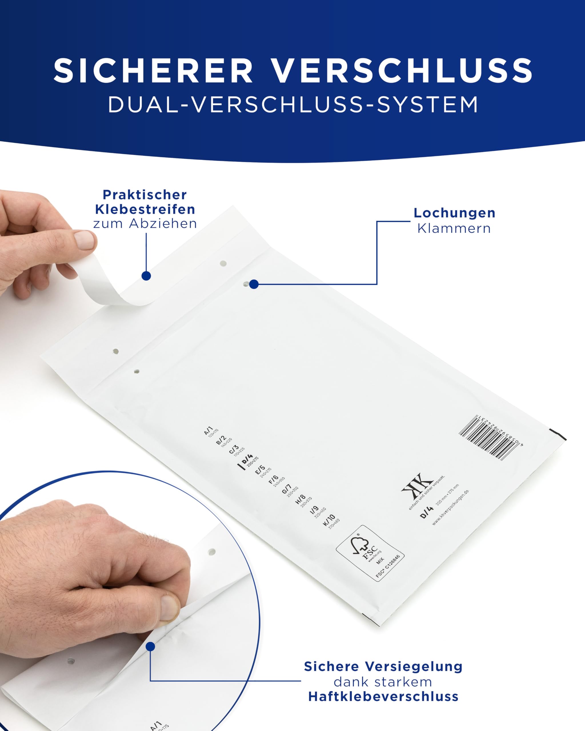 KK Verpackungen 600x Luftpolster-Versandtaschen C3 C/3 170 x 225 mm (Außenmaß) in Weiß | Luftpolsterumschläge Luftpolstertaschen selbstklebend für DIN A5+