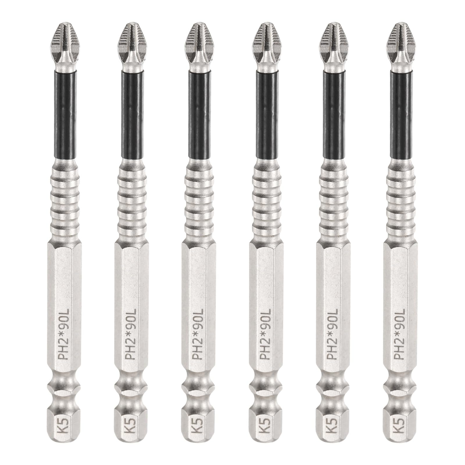 sourcing map 6pcs Impact Phillips Screwdriver Bit PH2 (#2) Anti Slip Tip 1/4" Hex Shank 3.54" (90mm) Long Magnetic Cross Screw Driver Industrial Power Drill Bits for Remove Fastening Screws