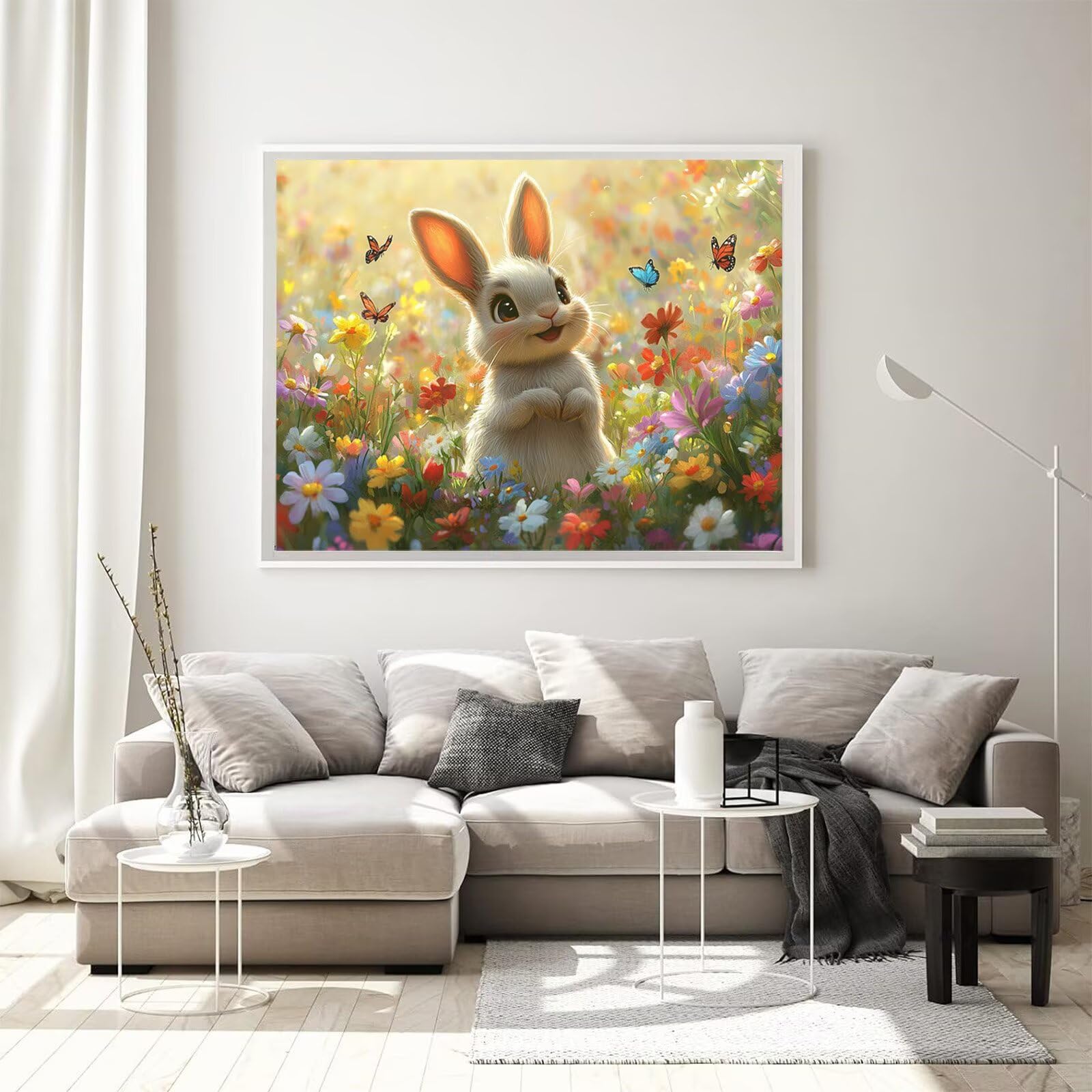 Malarstwo diamentowe, kwiaty, królik, dla dorosłych, okrągły obraz diamentowy 5D, obraz do haftu krzyżykowego, zestaw do majsterkowania, kreatywny zestaw dla dorosłych, dekoracja ściany, na prezent