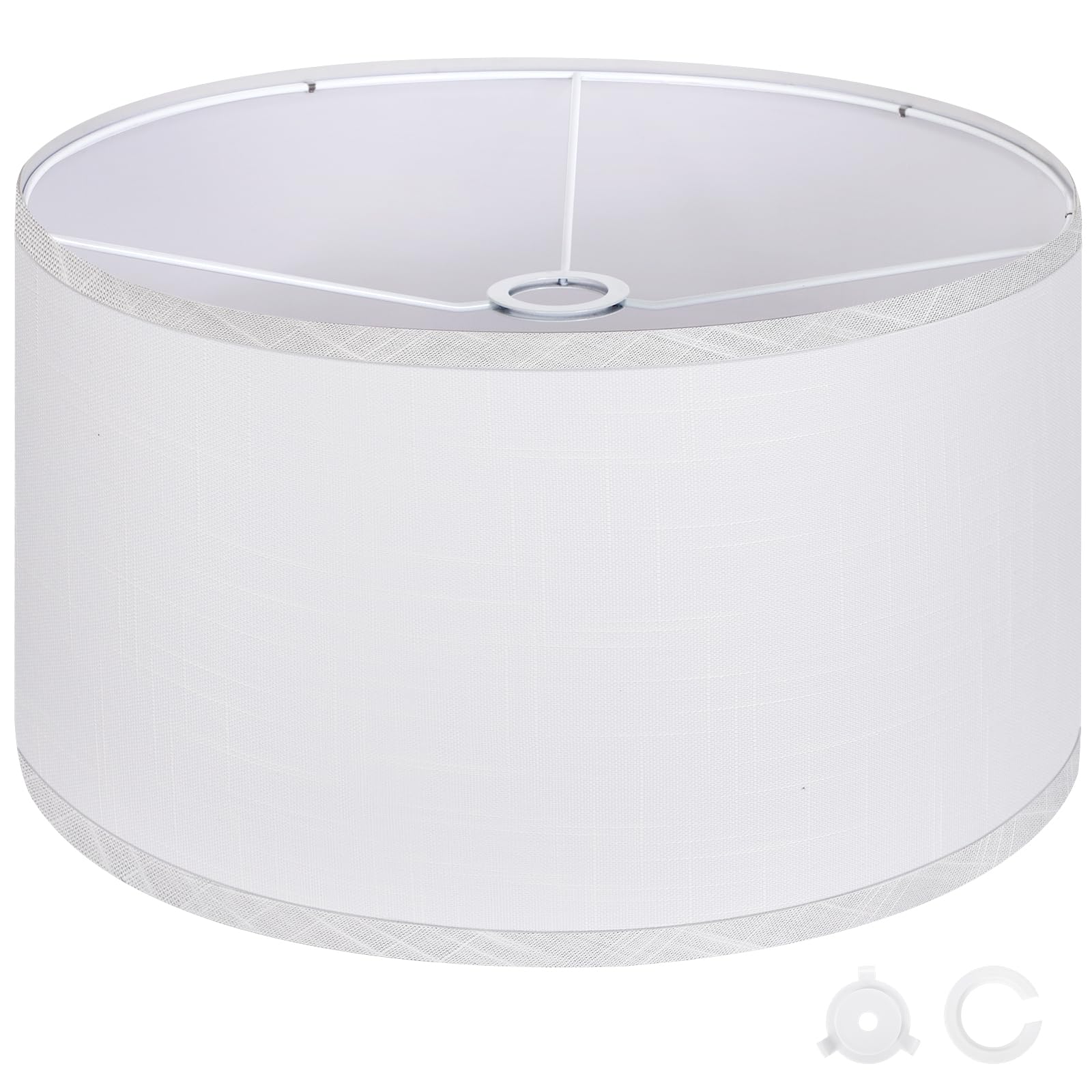 OUTON White Large Drum Lamp Shades for Floor Lamps, 17.5" Top x 17.5" Bottom x 9" High, Easy to Assemble, Replacement Linen Lampshades for Table Lamps & Bedside Lamps (1.65" Spider)