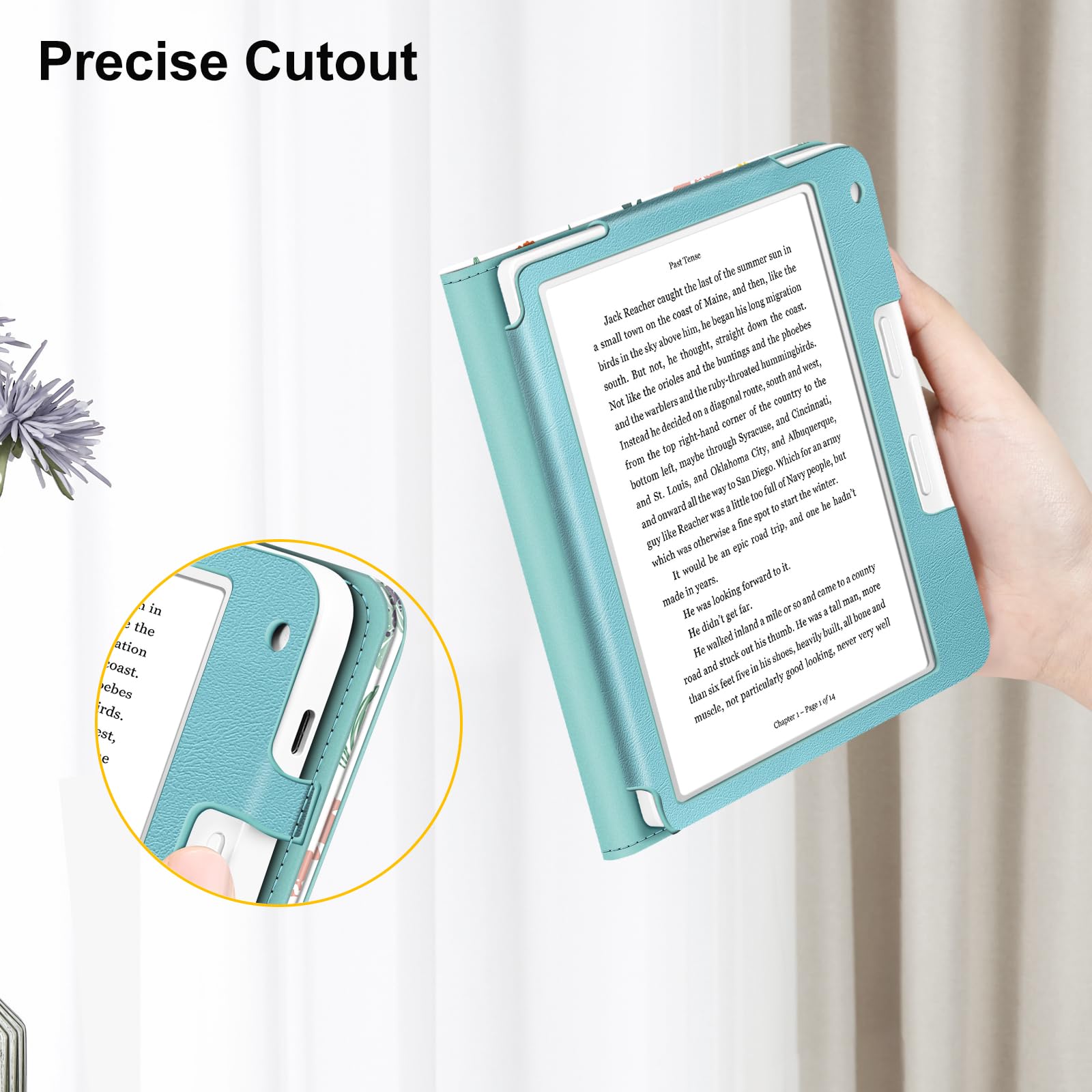 FINTIE Étui Compatible avec 7" Kobo Libra Colour 2024 / Kobo Libra 2 2021 (Modèle: N428 / N418), Coque Liseuse avec Béquille et Fente pour Carte et Dragonne, Fleur Printanière