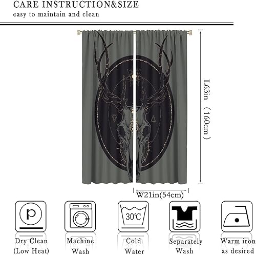 Vista 56 de Cortinas de cabeza de cabra, misteriosa cabeza de cabra malvada, calavera negra, bolsillo para barra, cortinas opacas para ventana, juego de 2