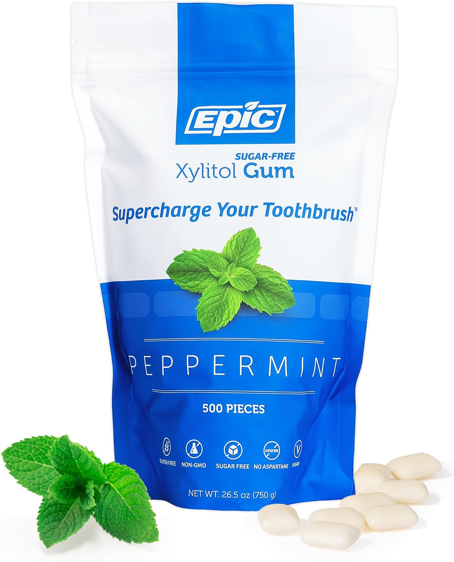 - Epic 100% Xylitol Peppermint Chewing Gum - Sugar Free, Aspartame Free Dental Gum - Supports Oral Health & Fresh Breath