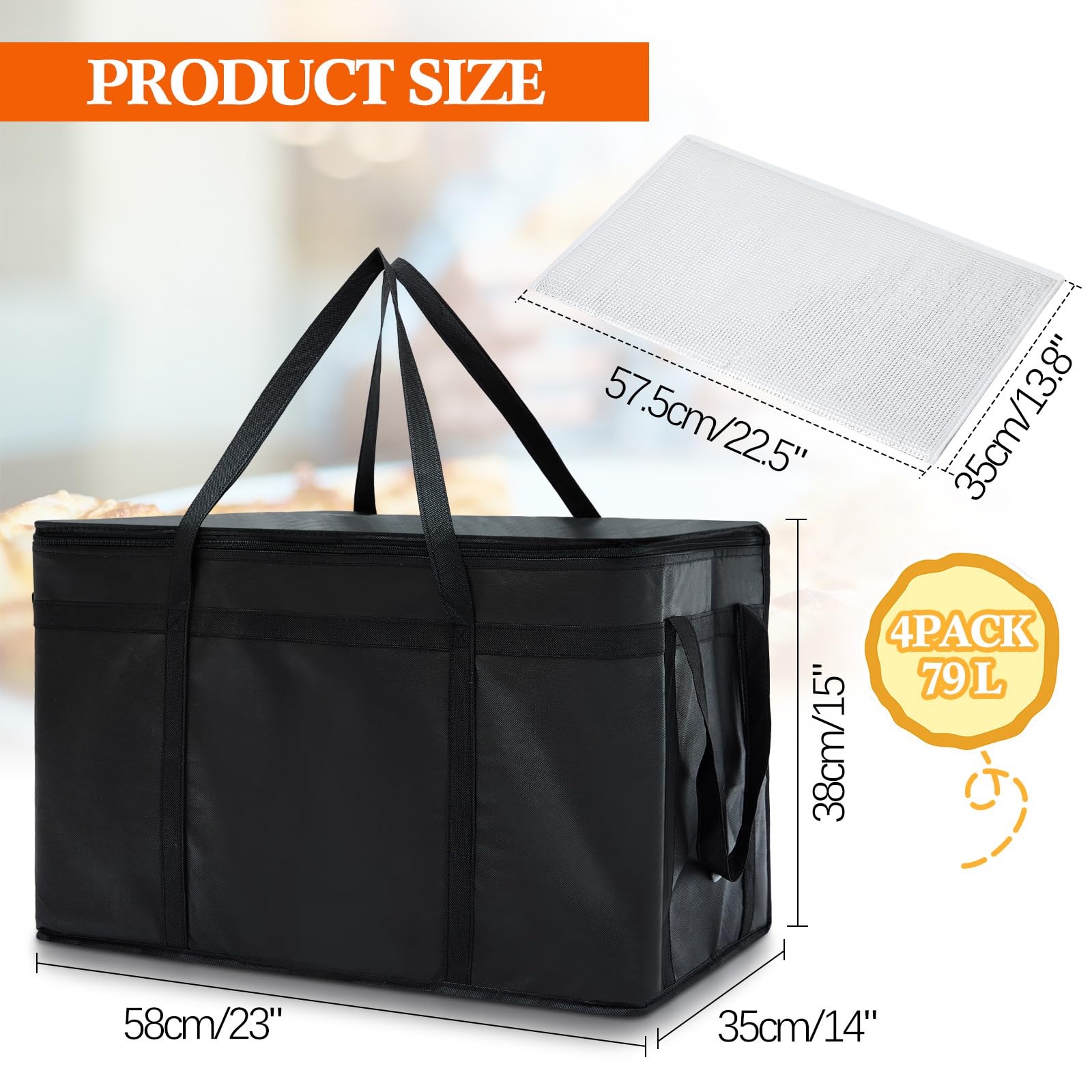 Maxcheck Isolierte Lebensmittel-Liefertasche mit hartem Boden, XXXL-Kapazität, isolierter Kühler, Catering-Tasche, wiederverwendbar, für Pizza, heiße und kalte Speisen, Wärmer von Mahlzeiten