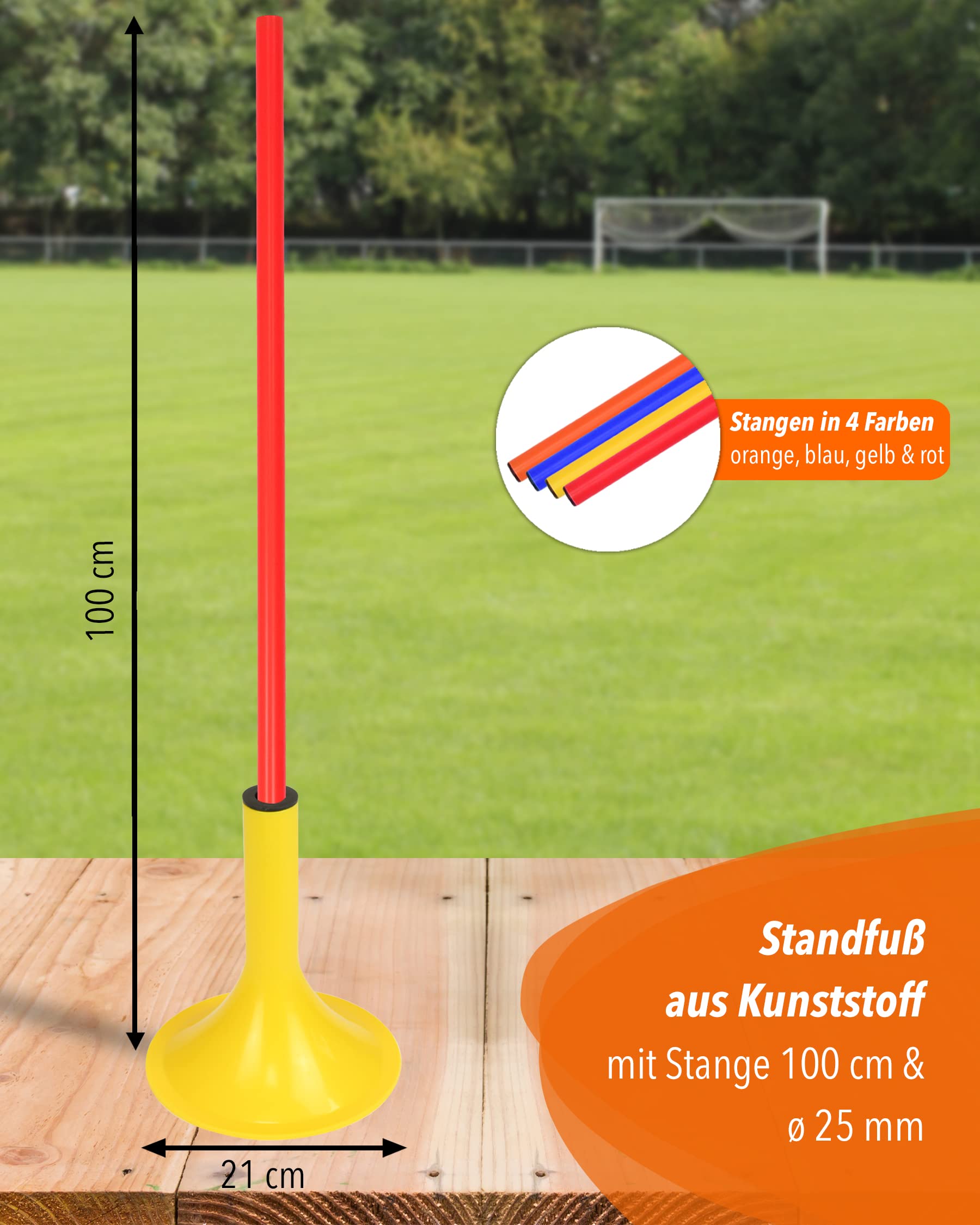 Slalom-Set mit Standfuß & Slalomstangen – 4er Set Blau – 100 cm – Ø 25 mm – für Fußball, Hundesport & Koordinationstraining – Indoor & Outdoor