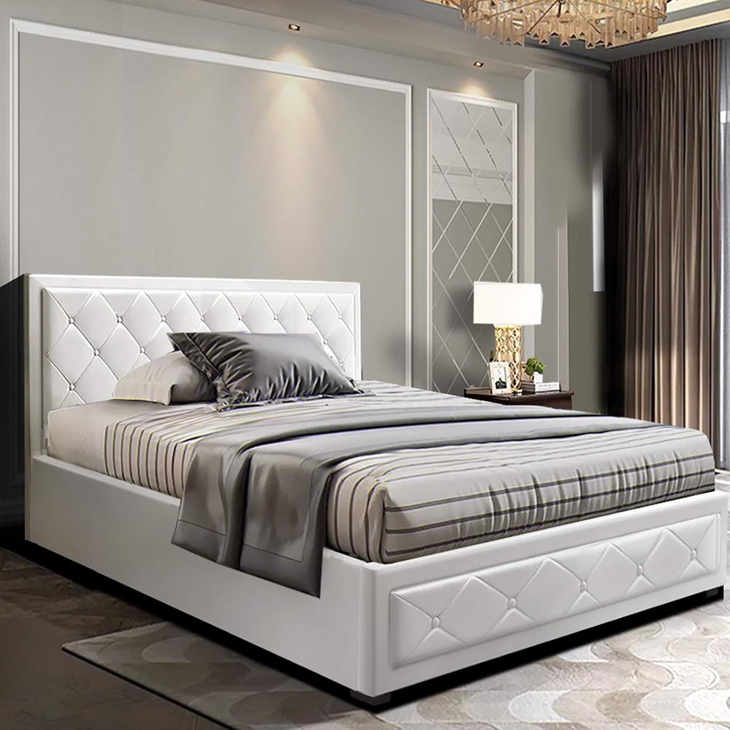 Artiss King Single Bed Frame Platform Tufted Headboard Frames Gas Lift