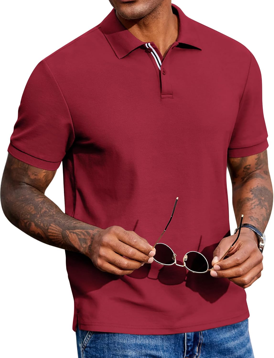 COOFANDY Men's Polo Shirts Short Sleeve Cotton Pique Casual Button T Shirts Classic Fit Collared Golf Shirts