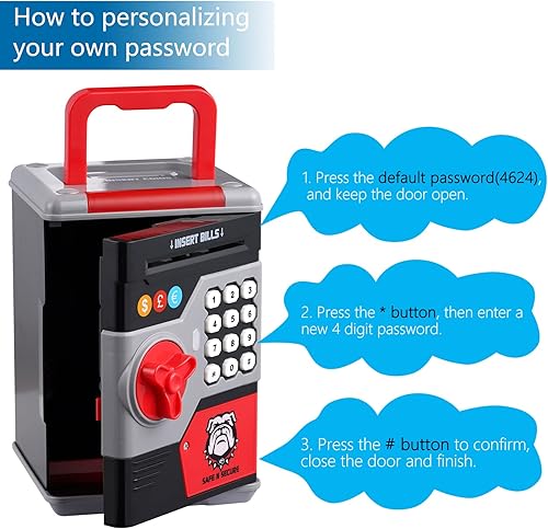 Miniatura 7 de OYE HOYE Hucha para niños alcancía negra para dinero real juguetes para niños y niñas cumpleaños dinero en efectivo con configuración de contraseña