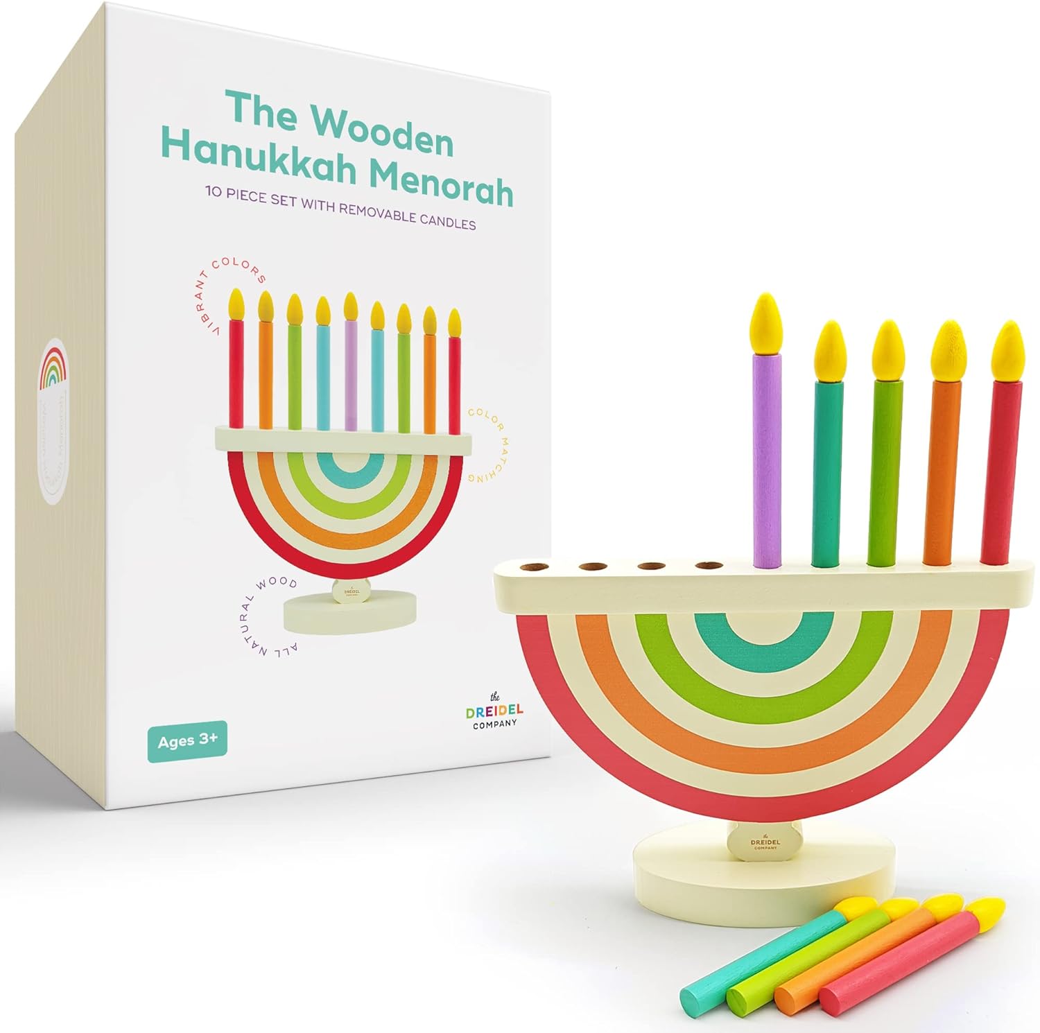 The Dreidel Company Hanukkah Children Wooden Chanukah Menorah with Removable Candles (Single)