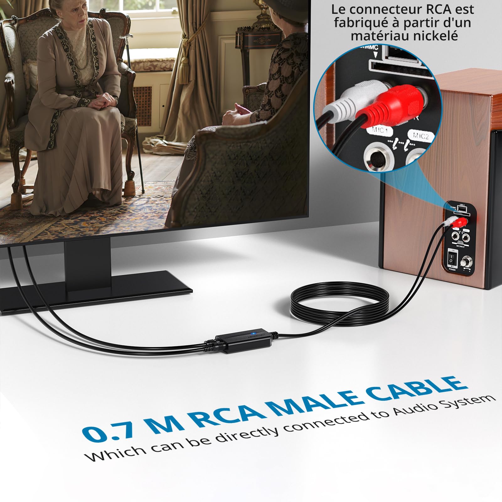 AUTOUTLET Convertisseur Audio Numérique Analogique 192kHz DAC Coaxial Optique SPDIF vers RCA Câble 0,8m + 1m pour HDTV DVD Blu-ray Sky