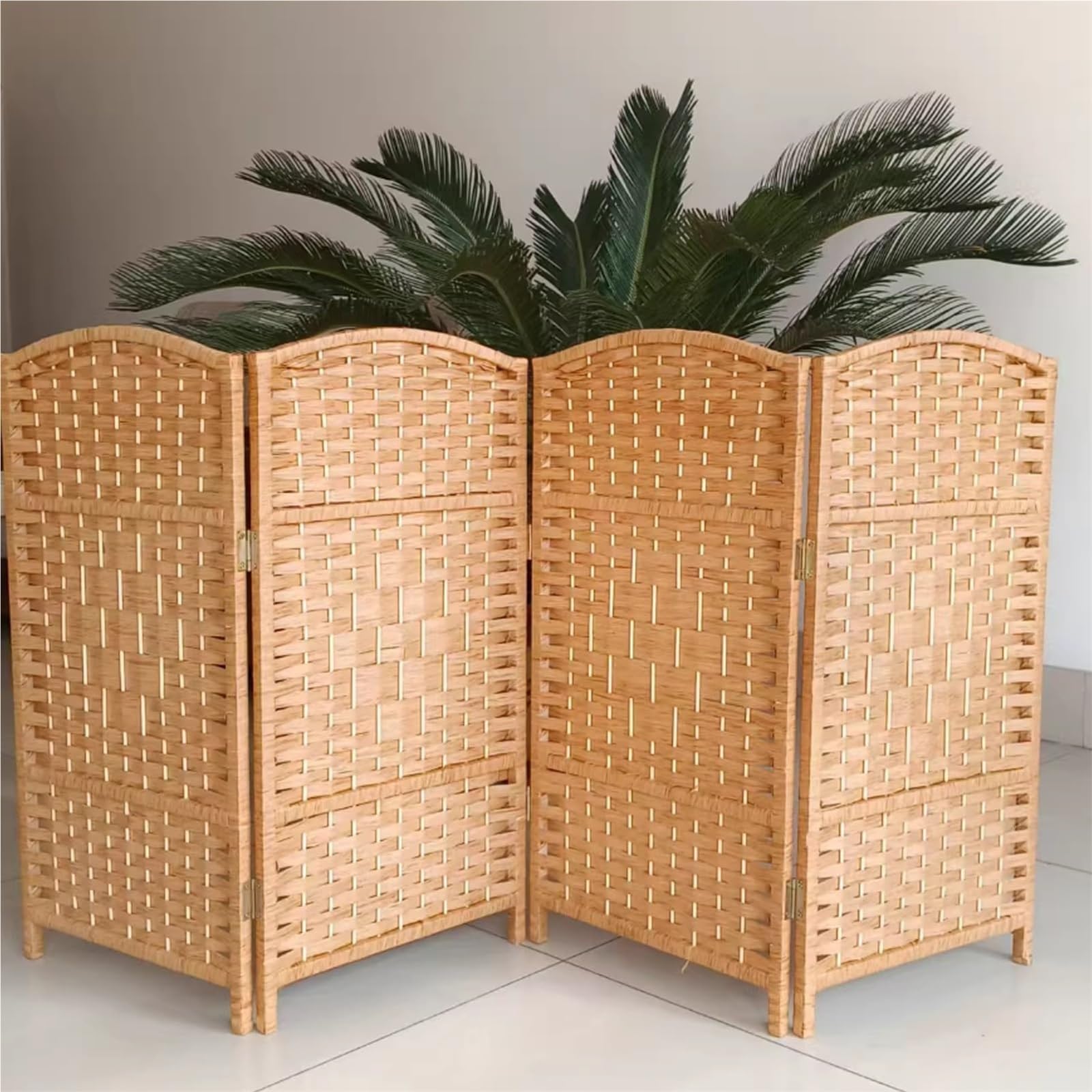 séparateurs de pièces Paravent Pliable en Fibre À Tissage Losange Court, Disponible en 50, 110, 100, 90, 80, 70, 60 Et 70 Cm De Hauteur(B-4 pcs,H W 90cm x 30cm)
