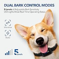 Vista 2 de DOG CARE Collar recargable para ladridos de perro con control inteligente de ladridos, vibración, sonido eficaz, modos de entrenamiento de choque