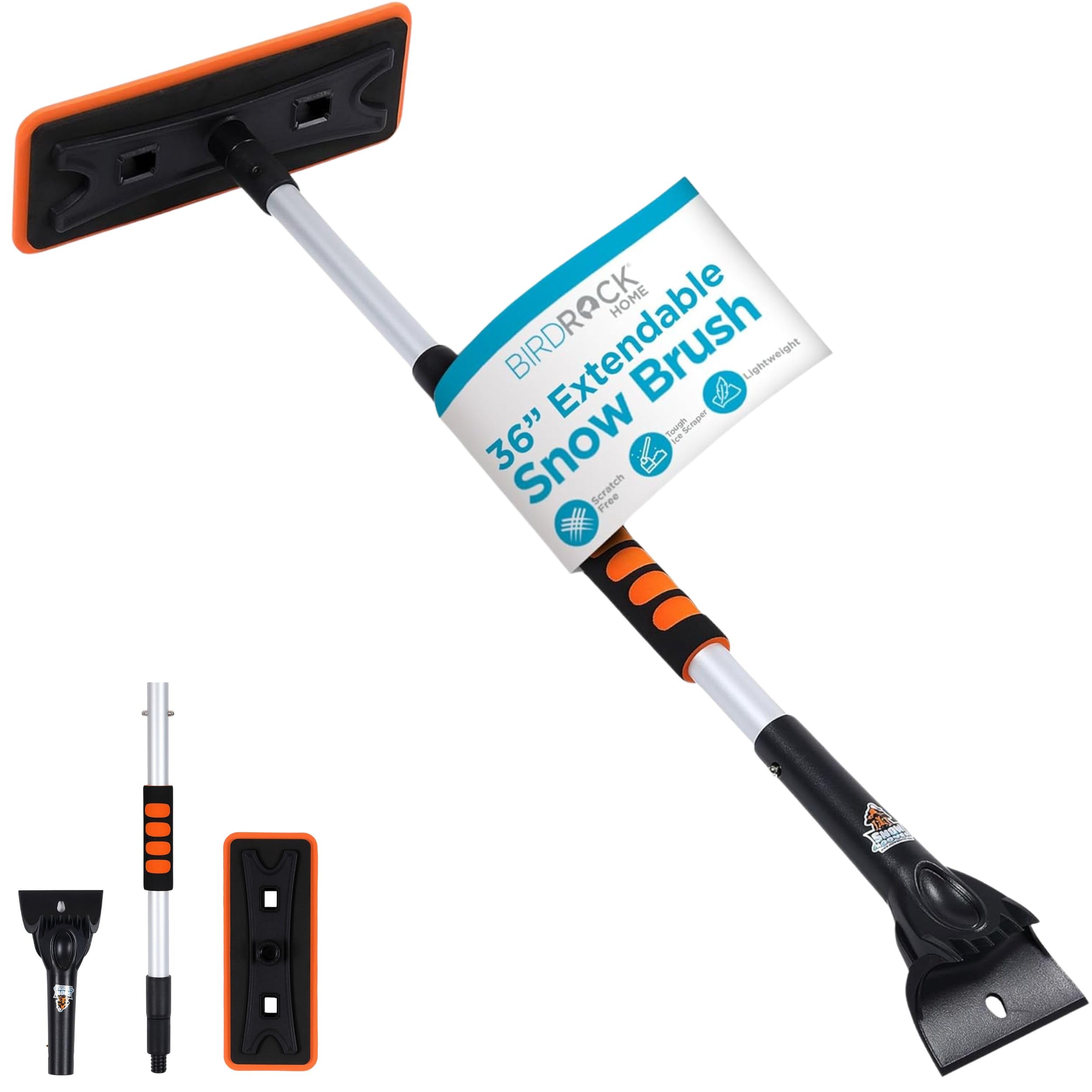 - BIRDROCK HOME 36" Extendable Snow Pusher Brush & Detachable Ice Scraper for Cars | Aluminum Grip for Car, Truck, SUV | Safe on Auto Windshield & Windows | Wide Frost Remover for Semi & Small Vehicles