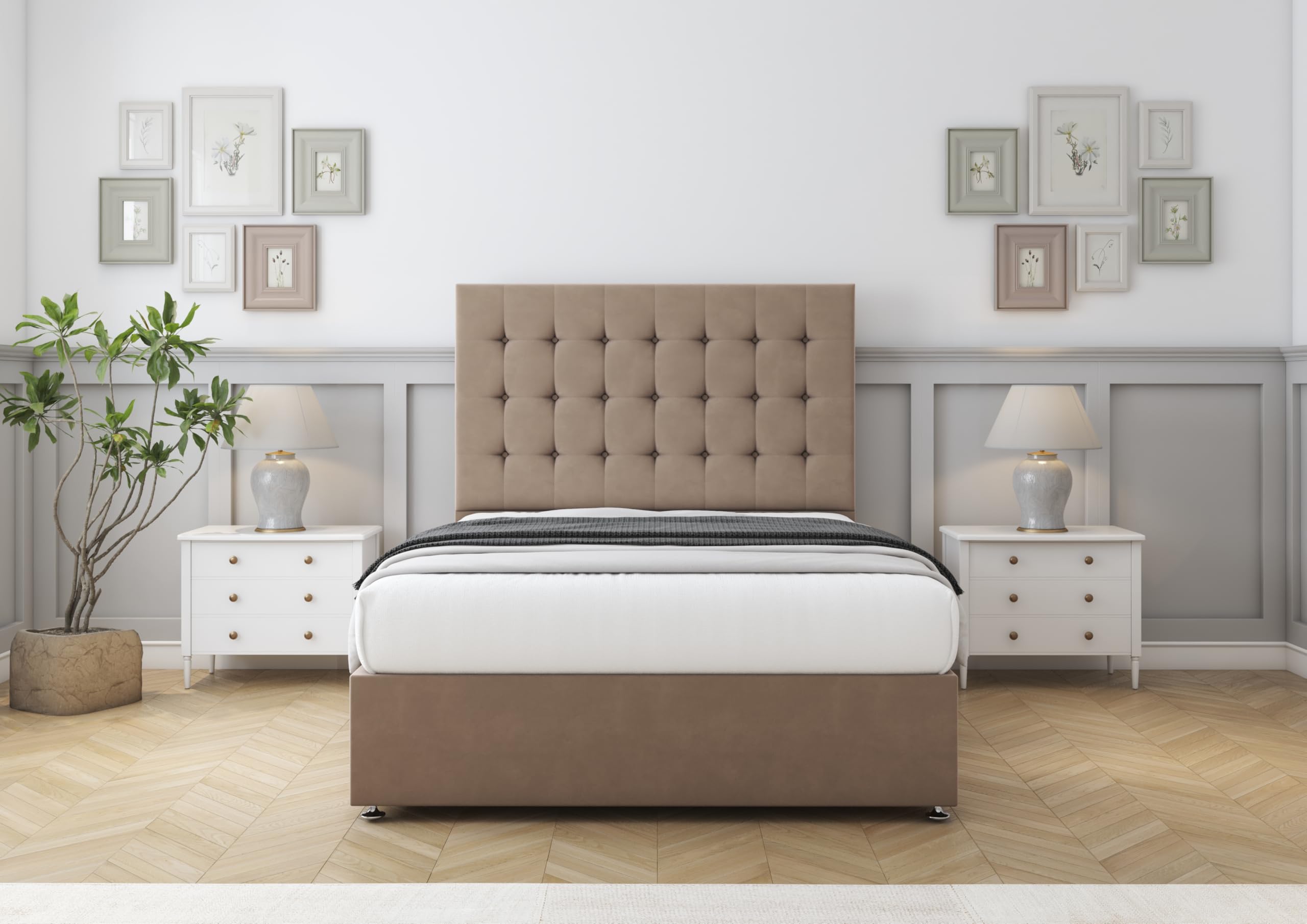 Comfort Beds Svanah Divan Base with No Drawers and Matching 26 inches Headboard without Mattress (Plush Mink, 4FT6 Double)