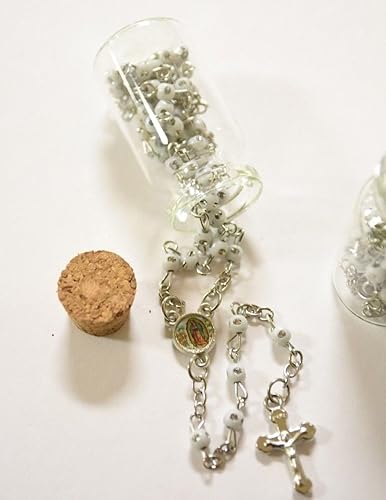 Miniatura 2 de YRP 12 X Rosario Botella Bautismo Comunión RECUERDOS DE BAUTIZO Lady GUADALUPE Blanco/Plata