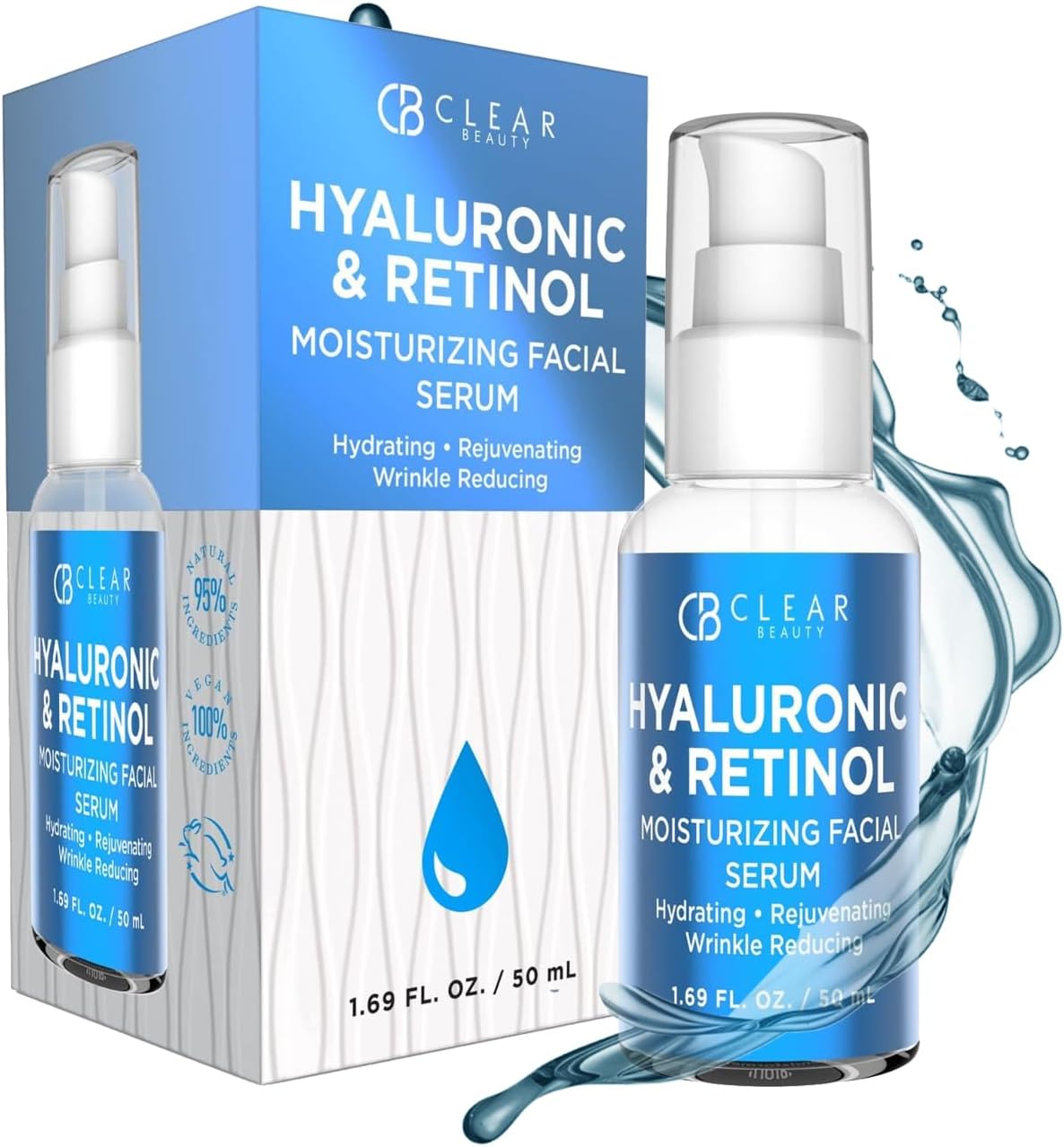 Clear Beauty Hyaluronic Acid & Retinol Moisturizing Facial Serum - Dermatologist Tested, Lightens Dark Spots, Anti-Wrinkle, Hydrating, Clean Beauty, Cruelty-Free Korean Skin Care - All Skin Types