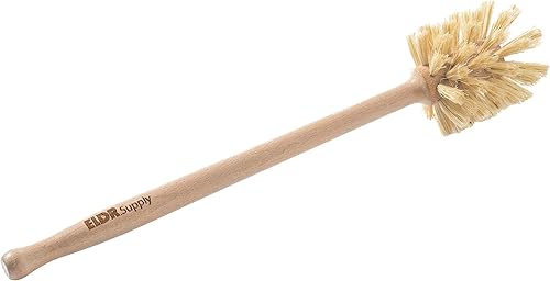 Cepillo para botellas, mango de madera de haya alemana extra largo de 14 pulgadas, cerdas de cáñamo fuertes, cero residuos, limpia y frota frascos,