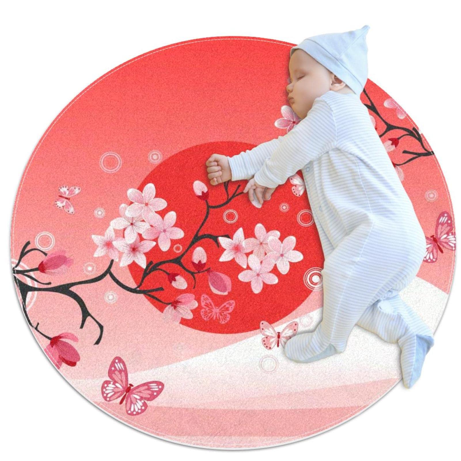 Tapis rond papillon JDEZ en cerisier japonais : douceur antiderapante
