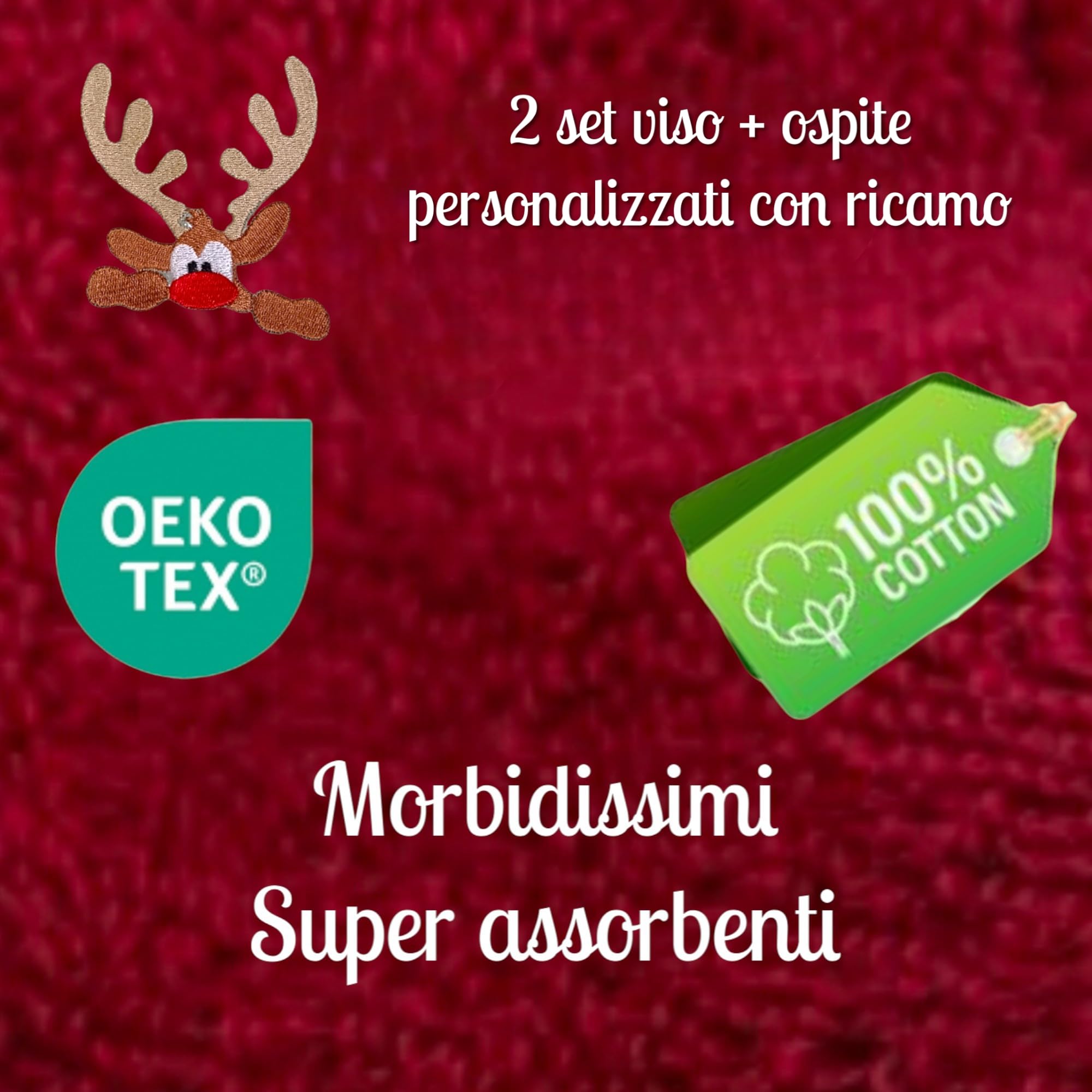 AmiAmarena Set asciugamani natalizi personalizzabili con ricamo. Confezione regalo 4 pezzi idea regalo Natale. Asciugamani da bagno Natalizi.