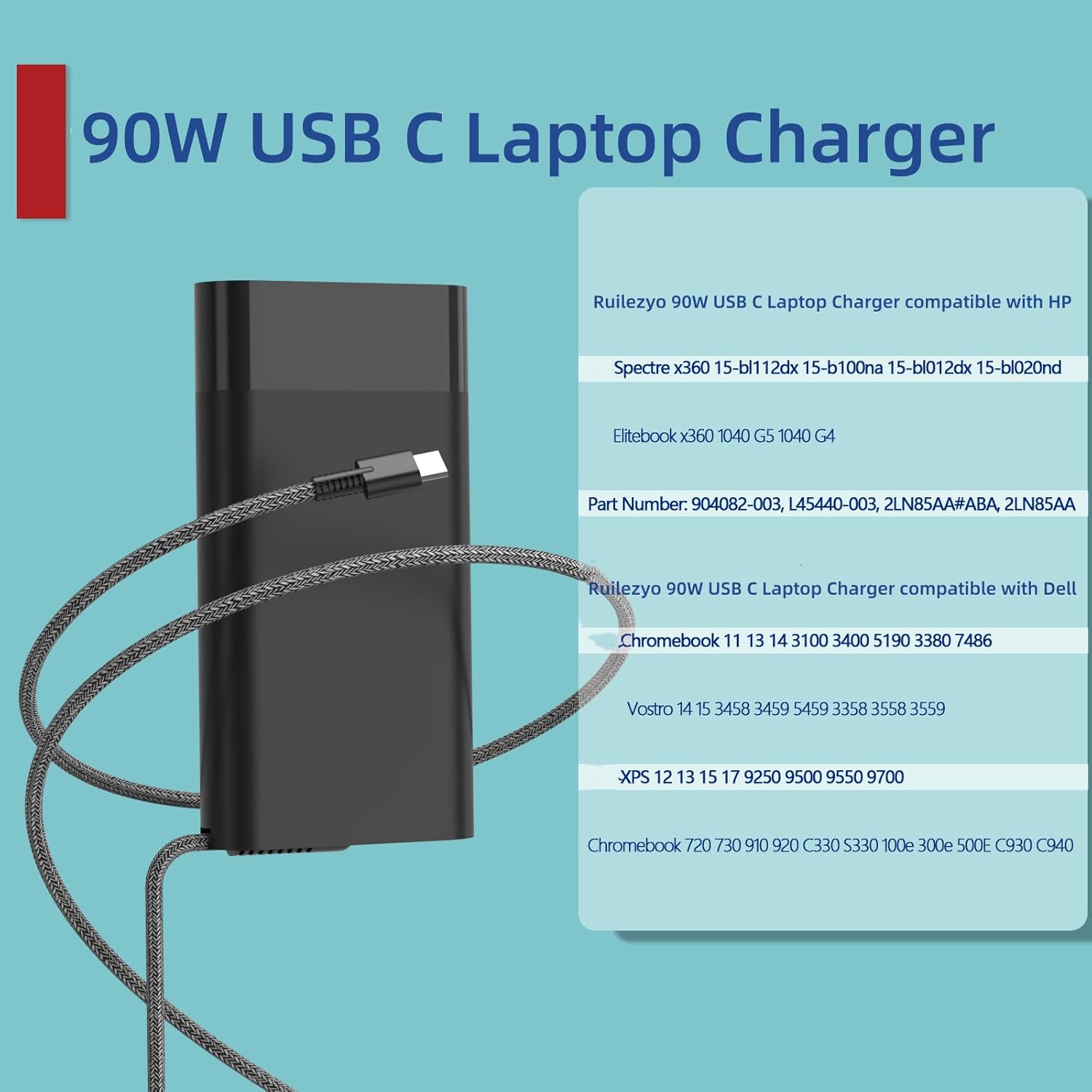 90W USB C Laptop Charger Compatible with HP Envy 17 X360 17.3" 16" 15.6" 2 in 1 Touchscreen 17-cw0097nr 17-cw0023dx 17t-cr1 15-ew 15-fe2-in-1 904144-850 Power Cord Adapter image 6 of 7 B0CKVG5CD8