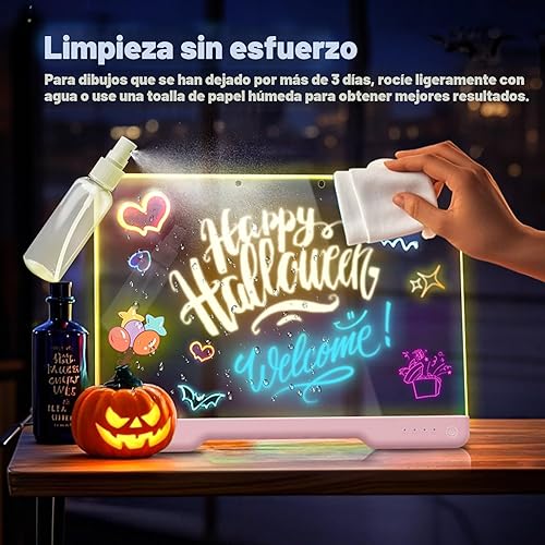 Miniatura 6 de Tablero de Notas LED Doodle Glow Recargable de 16 Pulgadas, 7 Modos de Luz de Color, Almohadilla de Dibujo de Arte Neón de Borrado en Seco Iluminada