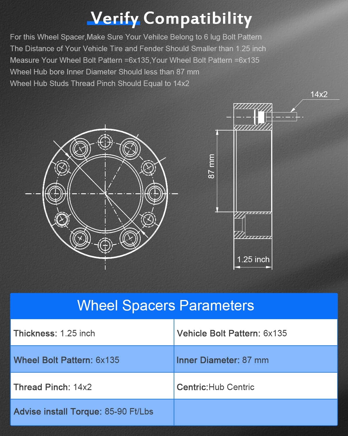 ECCPP 2PCS 1.25 inch 6Lug 32mm Thick 6x135 Wheel Spacers for Expedition for Navigator Mark LT Adapters