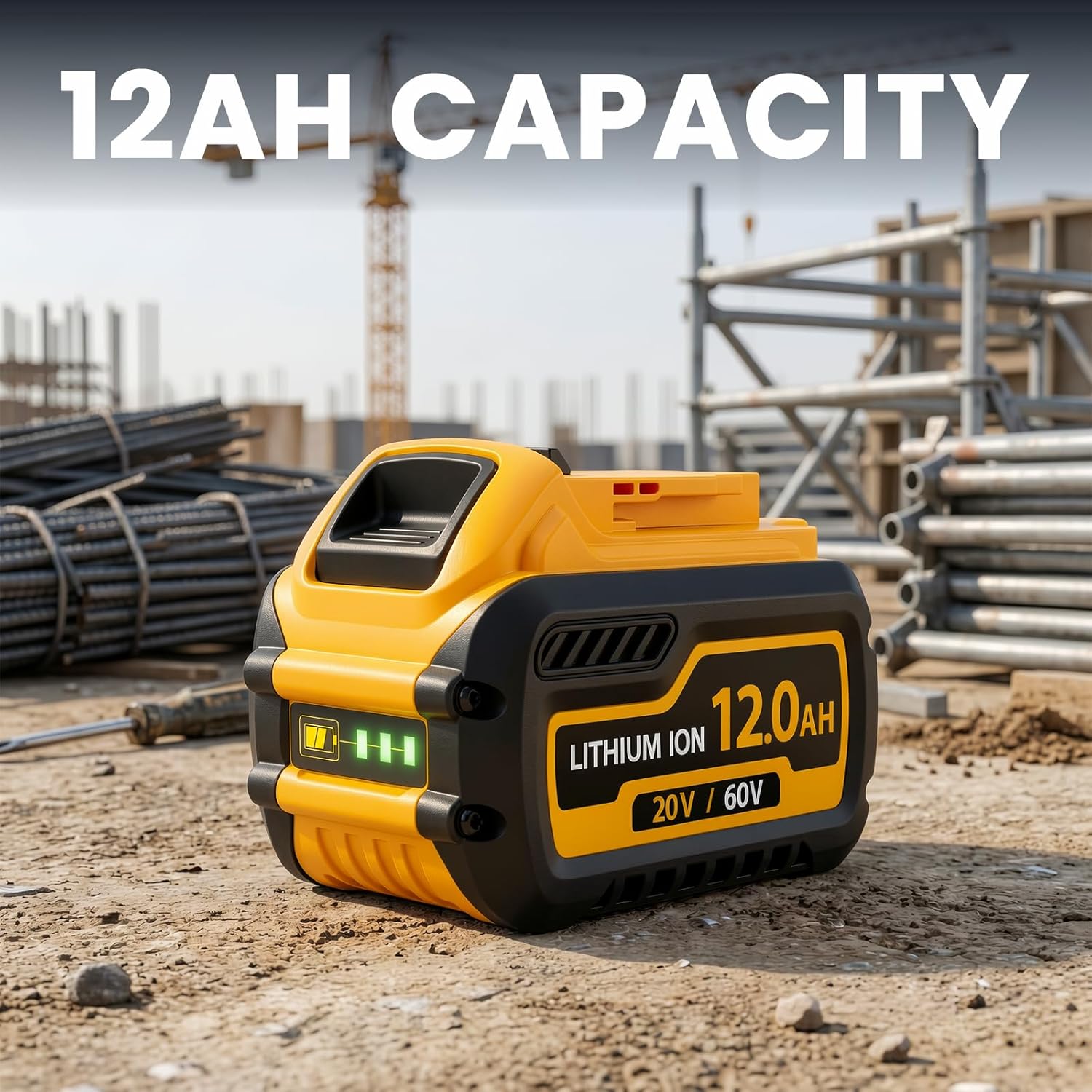 12Ah 60V Battery Compatible with Dewalt 20V/60V MAX Tools, Replacement for DCB612 DCB609 DCB606 Lithium Battery, High Capacity Power Tool Battery with LED Indicator, 2 Pack