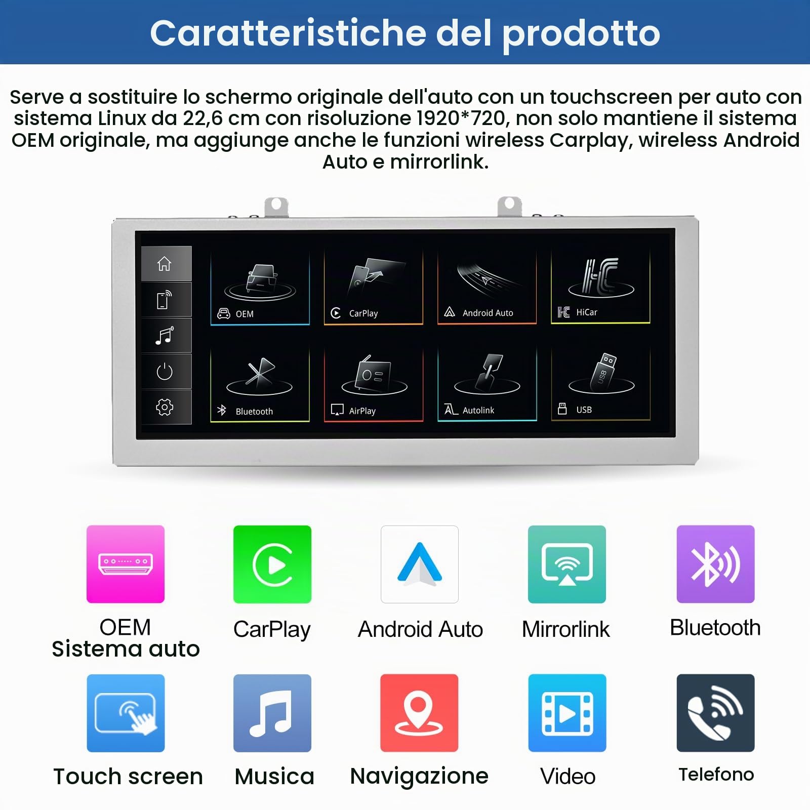 Road Top Autoradio CarPlay 8,9" per Audi Q5 con 3GMMI 2009-2017 | Schermo Touchscreen Linux HD IPS, CarPlay senza fili, Android Auto, MirrorLink, Navigazione, Autoradio Bluetooth