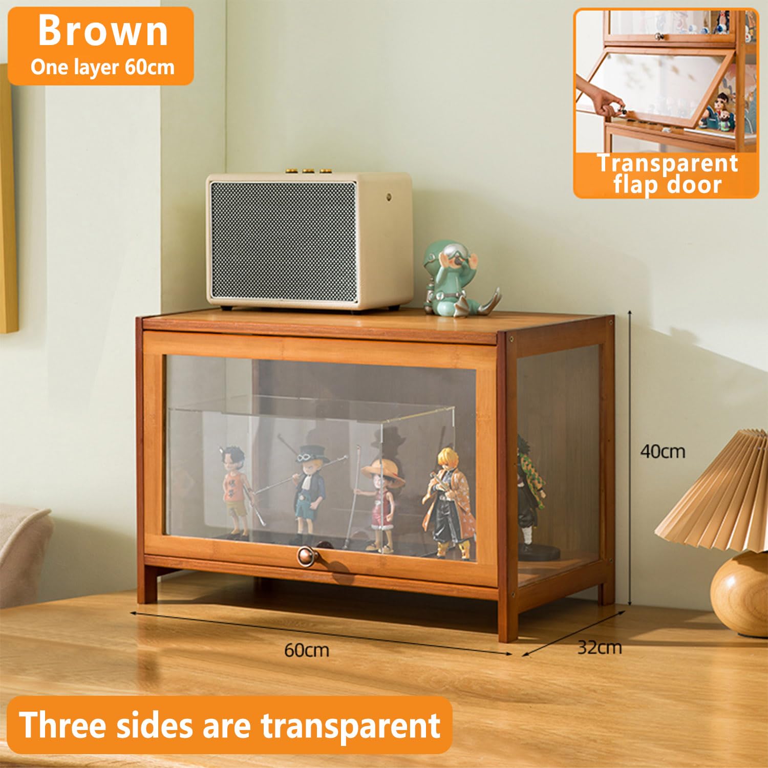 Vitrinenschrank Bambus-Aufbewahrungsschrank, Vitrine mit AcryltüR, Curio-SchräNke, Flip-Schranktür-Design, ist staubdicht und leicht zu reinigen Sich für Schlafzimme Eckvitrine-Coffee(60×32×40cm)