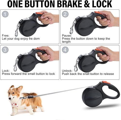 Miniatura 3 de Correa retráctil para perro BRZYPZ con freno automático, diseño sin enredos de 360, cinta reflectante de nailon de 16 pies, con cinturón para perro