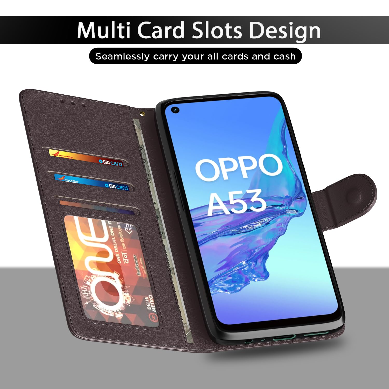 Oppo A53 Leather Flip Case - Wallet Stand & Protection -5 Oppo A53 Leather Flip Case - Wallet Stand & Protection -5