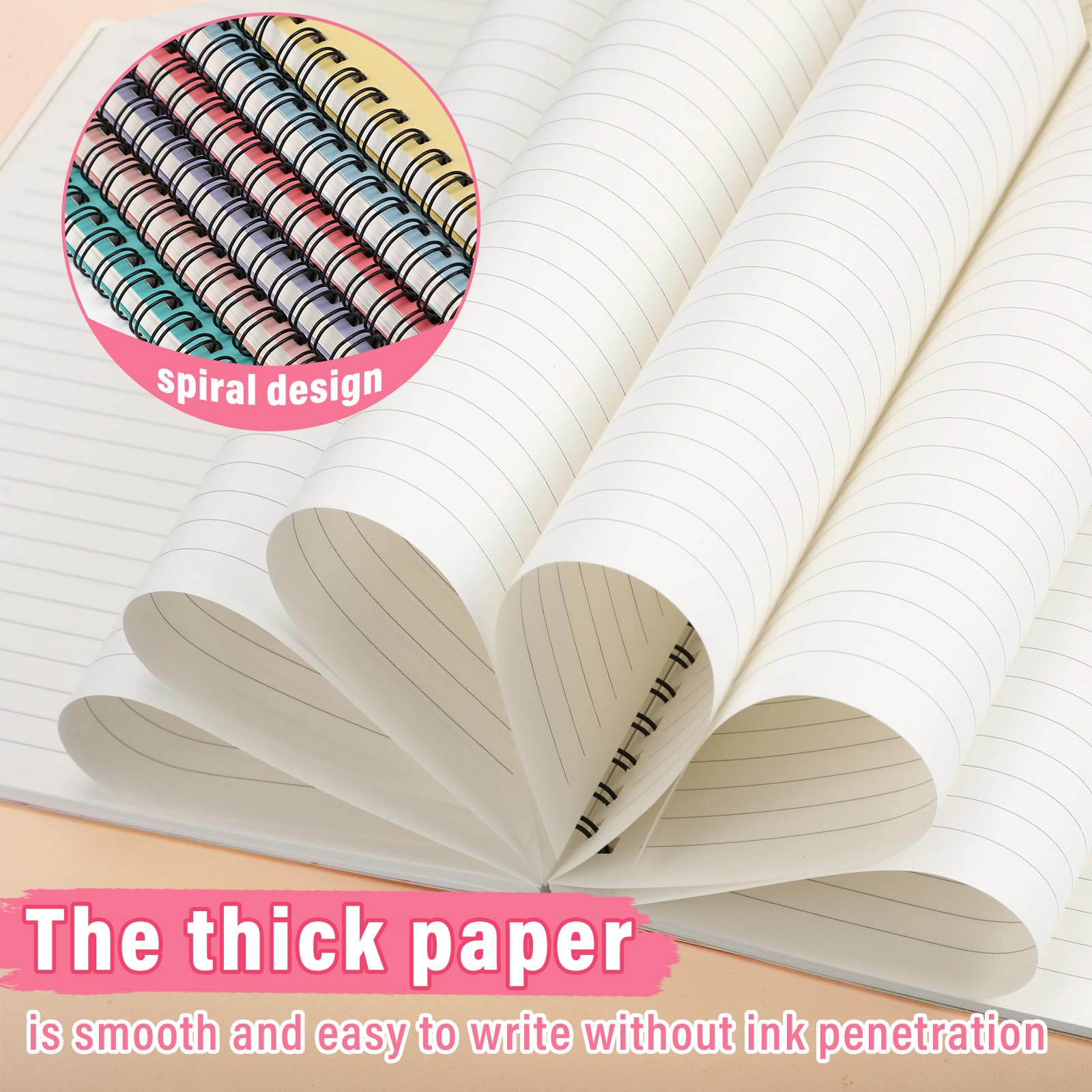 Fuutreo Confezione da 6 quaderni a spirale, 10,5 x 7,45, colori artistici, luminosi | Quaderno a spirale B5 a righe, 140 pagine, con copertina in carta kraft, a righe, per ufficio e scuola