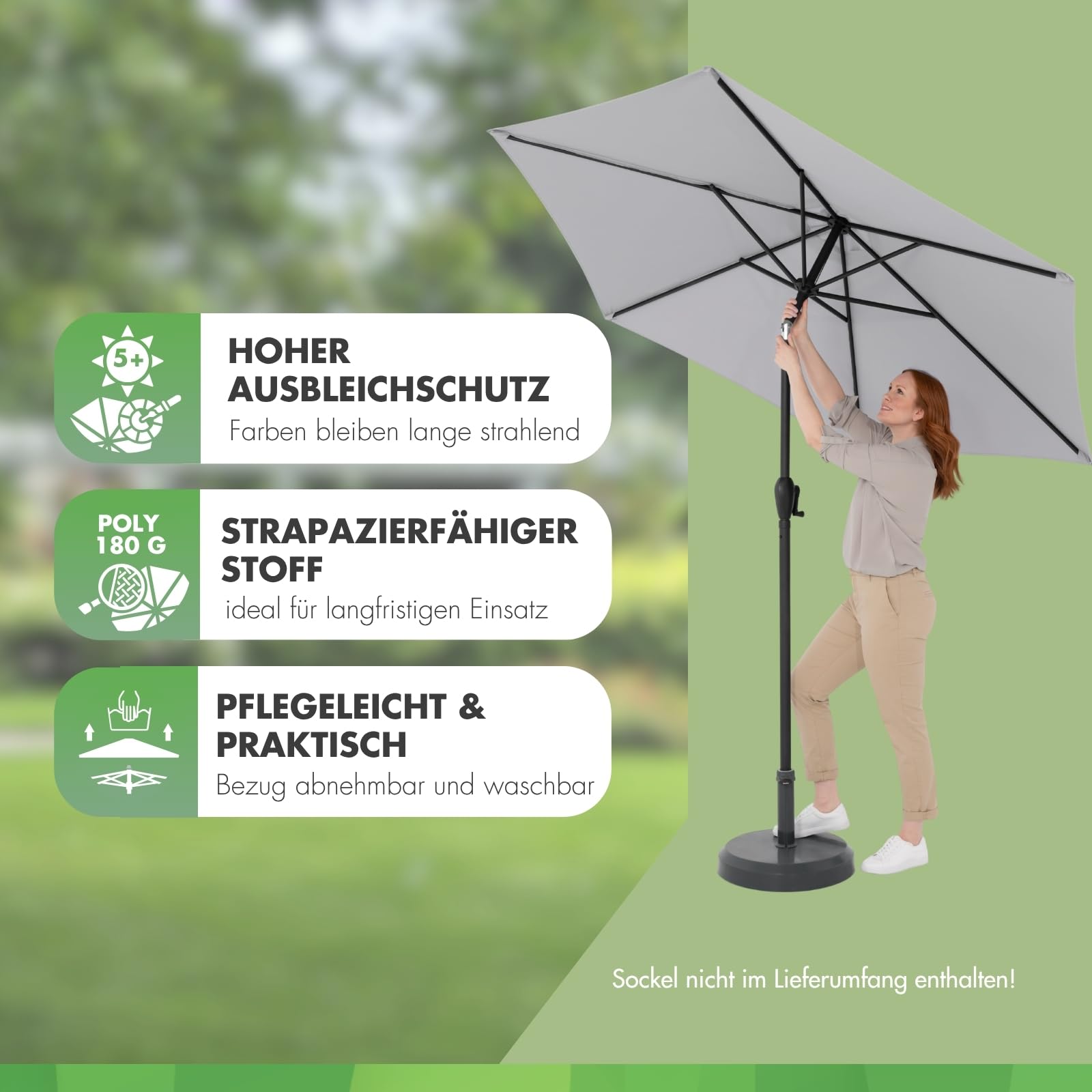 Doppler Sonnenschirm für den Garten Jack 250cm in Hellgrau - Runder Sonnenschirm für Balkon & Terrasse - Schirm knickbar - Balkonsonnenschirm - Kurbelschirm - Gartenschirm mit Kurbelfunktion