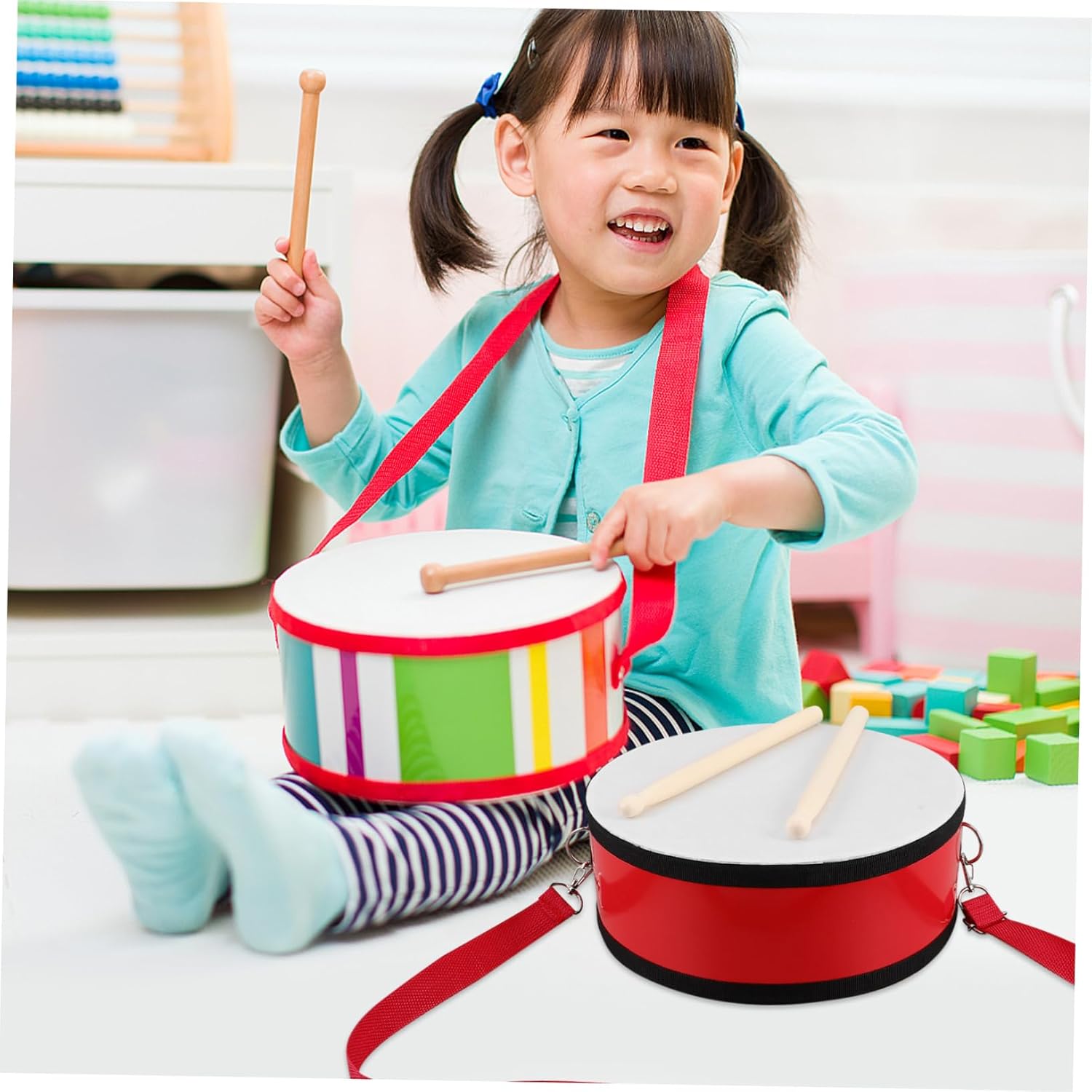 1 Set Red Handheld Snare Drum with Strap Musical Instrument for Preschool Music Education and Performances Enhances Sound Quality and Encourages Teamwork