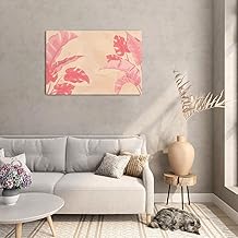 لوحة فنية جدارية قماشية مطبوعة بشكل اوراق شجر على بينك عتيق، مقاس 90×60، زهري