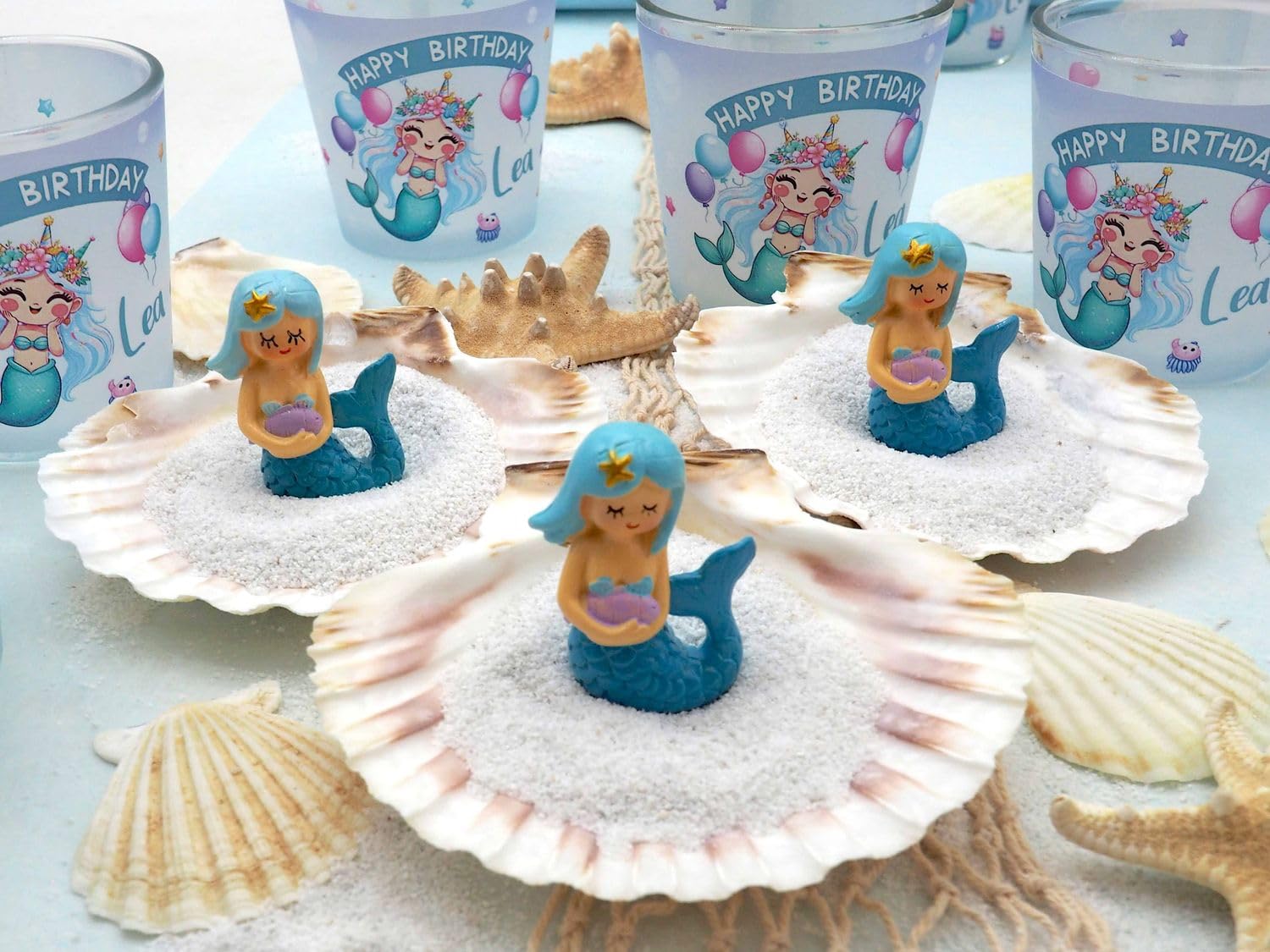 ZauberDeko Tischdeko Personalisiert Kindergeburtstag Meerjungfrau Blau Mädchen Geburtstag Party Unterwasserwelt Set